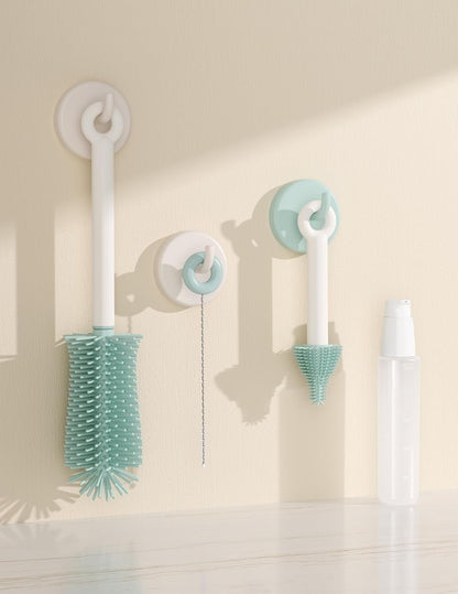 Momcozy 7 in 1 Bottle Cleaning Kit - Baby Bottle Cleaner Set with Silicone Brush, Nipple Brush, Straw Brush, Soap Dispenser, Drying Rack - Home and Travel Bottle Cleaning Tools for Infants