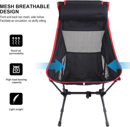 Petgin High Back Folding Camping Chair with Removable Pillow, Side Pocket,Heavy Duty for Hiking, Outdoor Camp, Backpacking, Festival, Travel, Beach, Picnic, Fishing