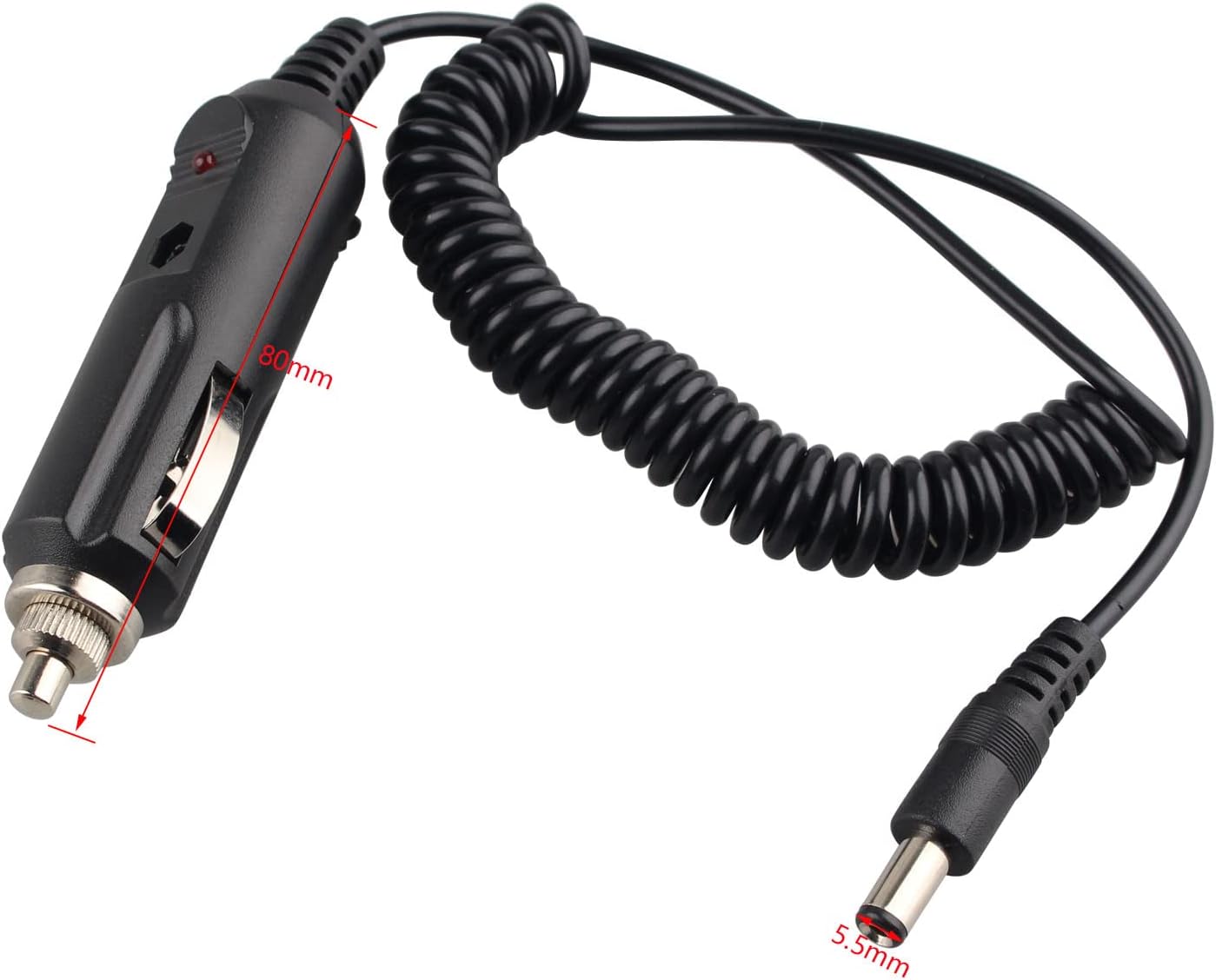 Futheda Car Cigar Lighter Socket Adapter Male to DC 5.5x2.1mm Plug 12V Spring Extension Cable for Car Rearview Monitor CCTV or Motor Device