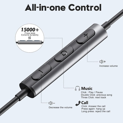Headphones Wired, In-Ear Wired Earphones Earbuds, Half in Ear Headphones 3.5mm Jack, Wired Headphones with Microphone and Volume Control for iPhone, Samsung, Android, iPad,MP3,Most 3.5mm Audio Devices