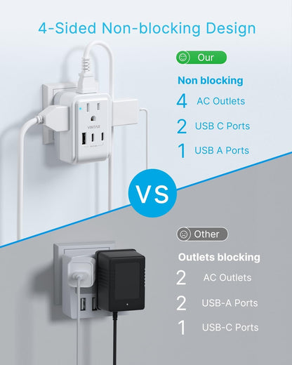 2 Pack South Africa Plug Adapter, VINTAR Foldable Type M Travel Adapter with 4 AC Outlets and 3 USB Ports(2 USB C), Travel Essentials for Canada to South Africa Bhutan Namibia Nepal