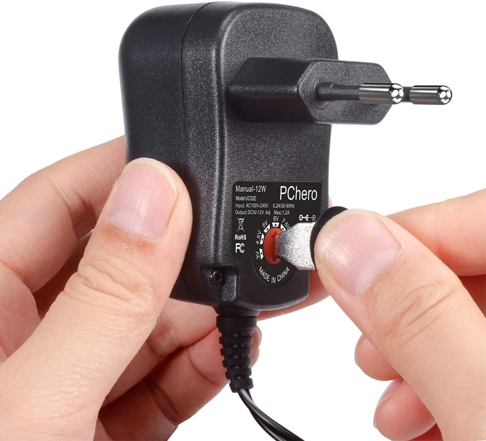 PChero 12W Universal AC/DC Power Supply with 8 DC Plugs, Suitable for Devices from 3 V to 12 V