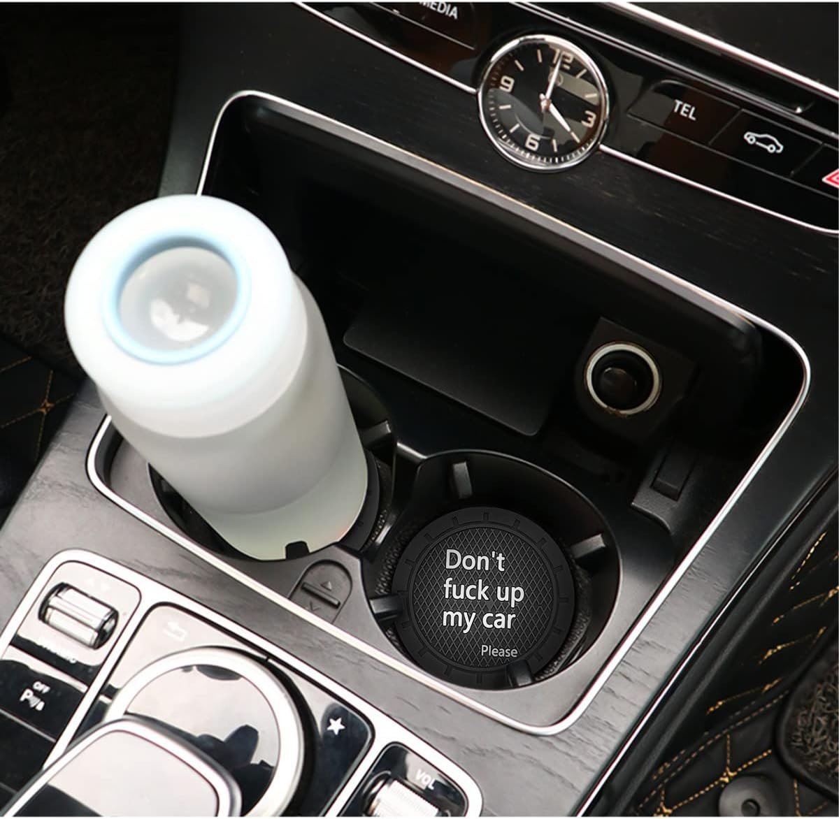 8sanlione Cup Holder Coasters, 2.75 Inch Non-Slip PVC Insert Coaster, Anti-Scratch Auto Cup Mats for Women Men, Vehicle Interior Accessories Universal for Car, SUV, Truck (D Black/2PCS), 2 Pack