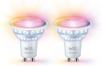 WiZ Tunable White and Colour LED Spotlights GU10 Pack of 2 (345 lm), 50 W Glass Spotlights with 16 Million Colours or Warm to Cool White Dimmable Light, Smart Light Control via WLAN by Voice/App