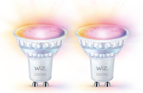 WiZ Tunable White and Colour LED Spotlights GU10 Pack of 2 (345 lm), 50 W Glass Spotlights with 16 Million Colours or Warm to Cool White Dimmable Light, Smart Light Control via WLAN by Voice/App