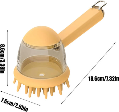 Dog Bath Brush, Non-Slip Shampoo Brush with Soap Dispenser, Ergonomic Pet Cleaning Tool Portable Compact Versatile Ideal for Bathing, Washing & Massage, 7.32x2.95x3.39 Inches
