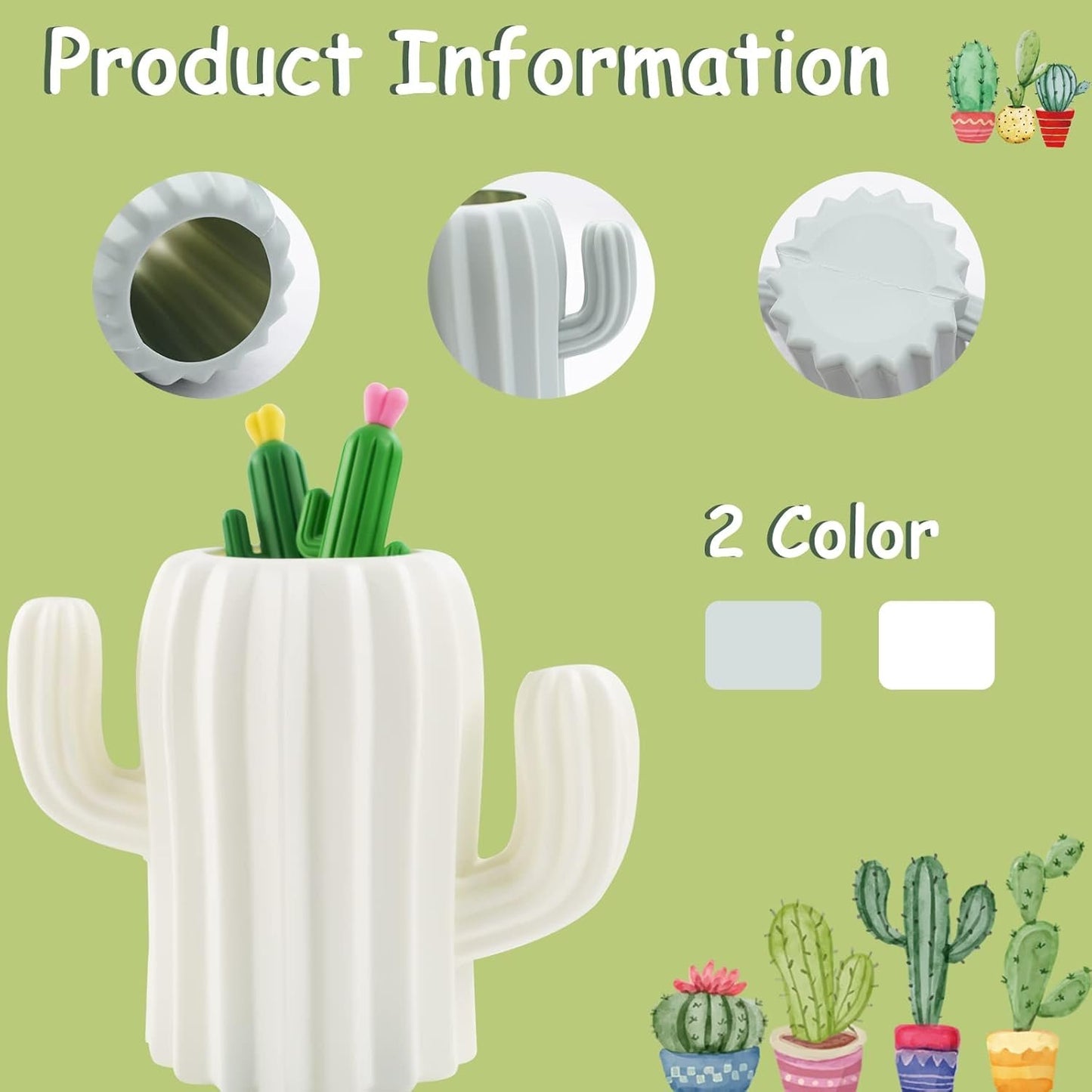 CIOUYAOS 2 PCS Cactus Pen Holder, Cute Pen Organizer Container and 4 PCS Cactus Gel Pen, Multifunction Pen Cup for Desk Accessories Cosmetic Makeup Stationery Storage (AK20)