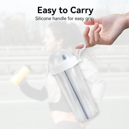 600ml Dual Use Water Bottle, Portable Split Drinking Cup with Straw Two Sided Cup with Divider Daily Water Intake Bottle Double Espresso Cups for Home Outdoor Camping Sport