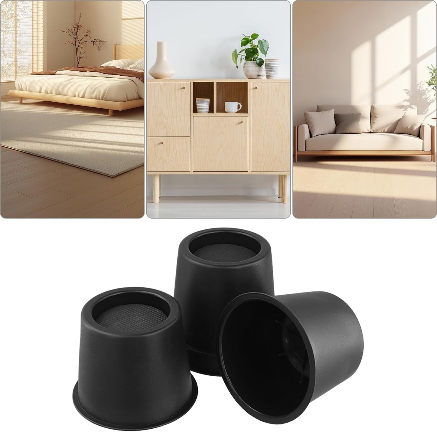 QWORK® 4 Pcs 4" Round Bed Risers Heavy Duty Round Furniture Risers Up to 2200lbs for Sofa Bed Desk Chair Refrigerator