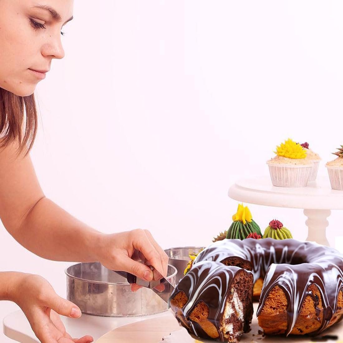 Cake Pans, 9.5'' 10'' Non-Stick Fluted Cake Pan, Heavy Duty Carbon Steel Tube Pan Baking Mold, Perfect Bakeware for Bavarois, Brownie, Jello, Flan, Meatloaf,Pudding (10'')