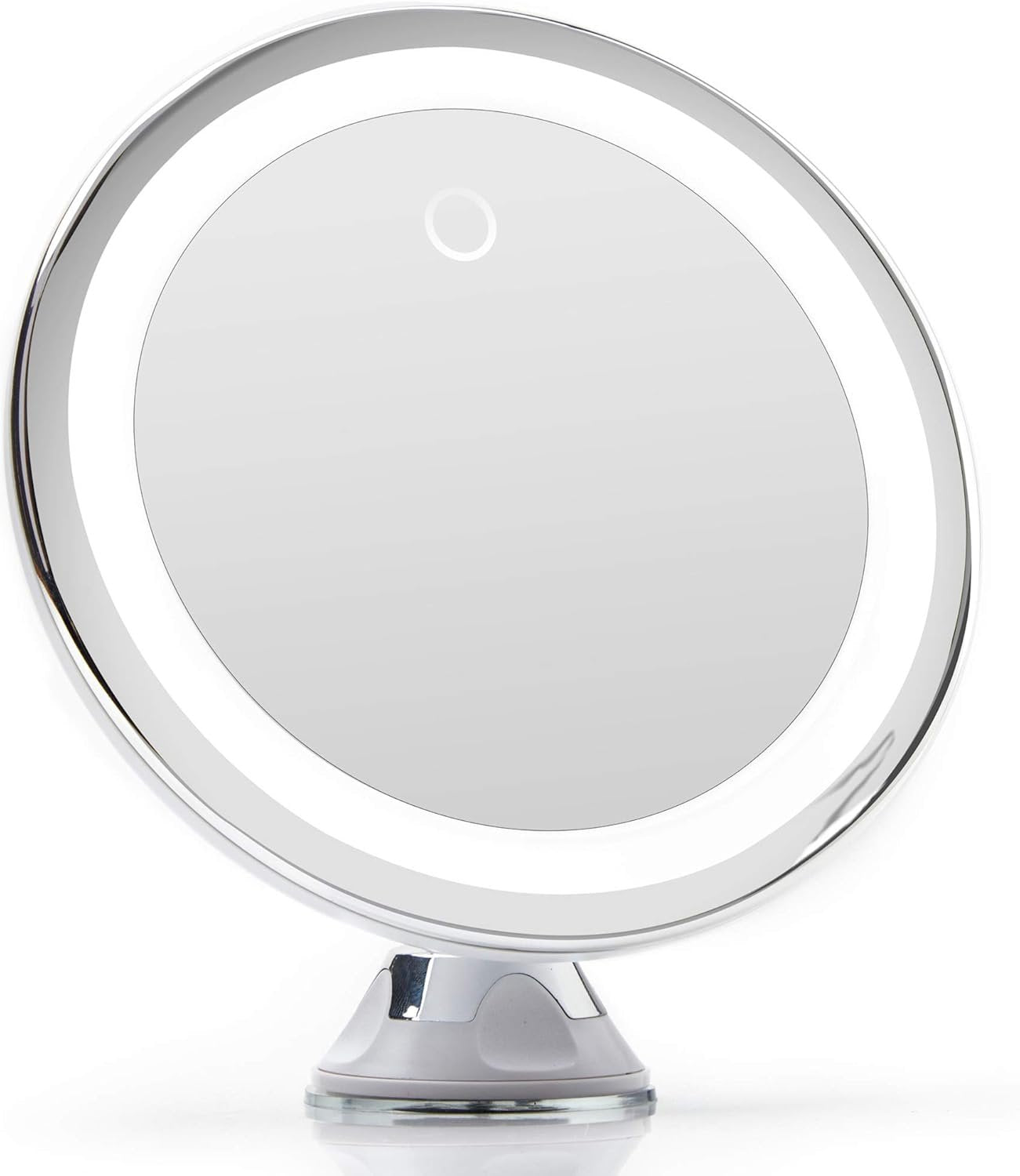 Fancii 10X Magnifying Makeup Mirror with True Natural Light and Locking Suction - 8 inch Large Lighted Travel Vanity Mirror, Dimmable Daylight LEDs, Battery and USB Operated - Luna (Silver)