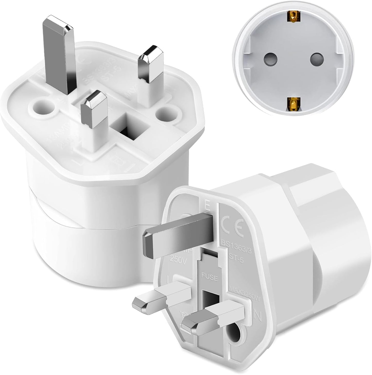 UK Plug Adapter,2pcs UK Plug to Italian Plug Adapter and Universal Travel Adapter, UK to Italy Adapter for Great Britain Qatar Ireland Maldives, Type G