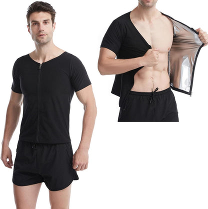 VNDUIFH Infernowear Sauna Tech, Sauna Tech Vest, Sauna Shirt per uomo, abbigliamento sportivo fitness a maniche corte con cerniera da uomo