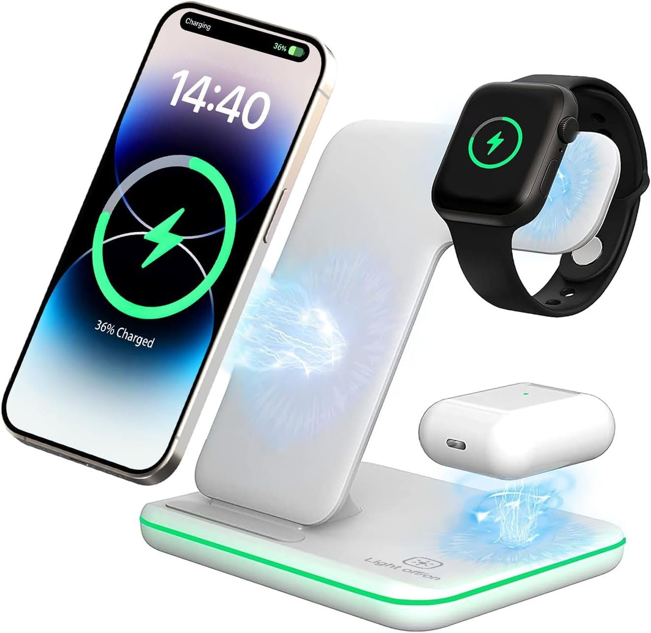 Trusted Quality, 3-in-1 Wireless Charging Station | 15W Fast Wireless Charger for Apple Devices | Compatible with iPhone 16/15/14, AirPods & Apple Watch | Stand for Multiple Devices.