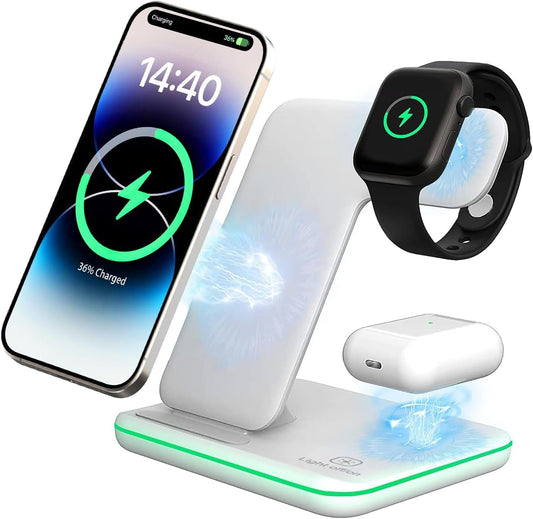 Trusted Quality, 3-in-1 Wireless Charging Station | 15W Fast Wireless Charger for Apple Devices | Compatible with iPhone 16/15/14, AirPods & Apple Watch | Stand for Multiple Devices.