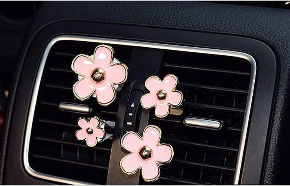 FRAINBOWZ Car Accessories for Women,4pcs Lucky Flower Vent Clip, Car Air Freshener Clip, Air Vent Clips Vent Ornament (pink)