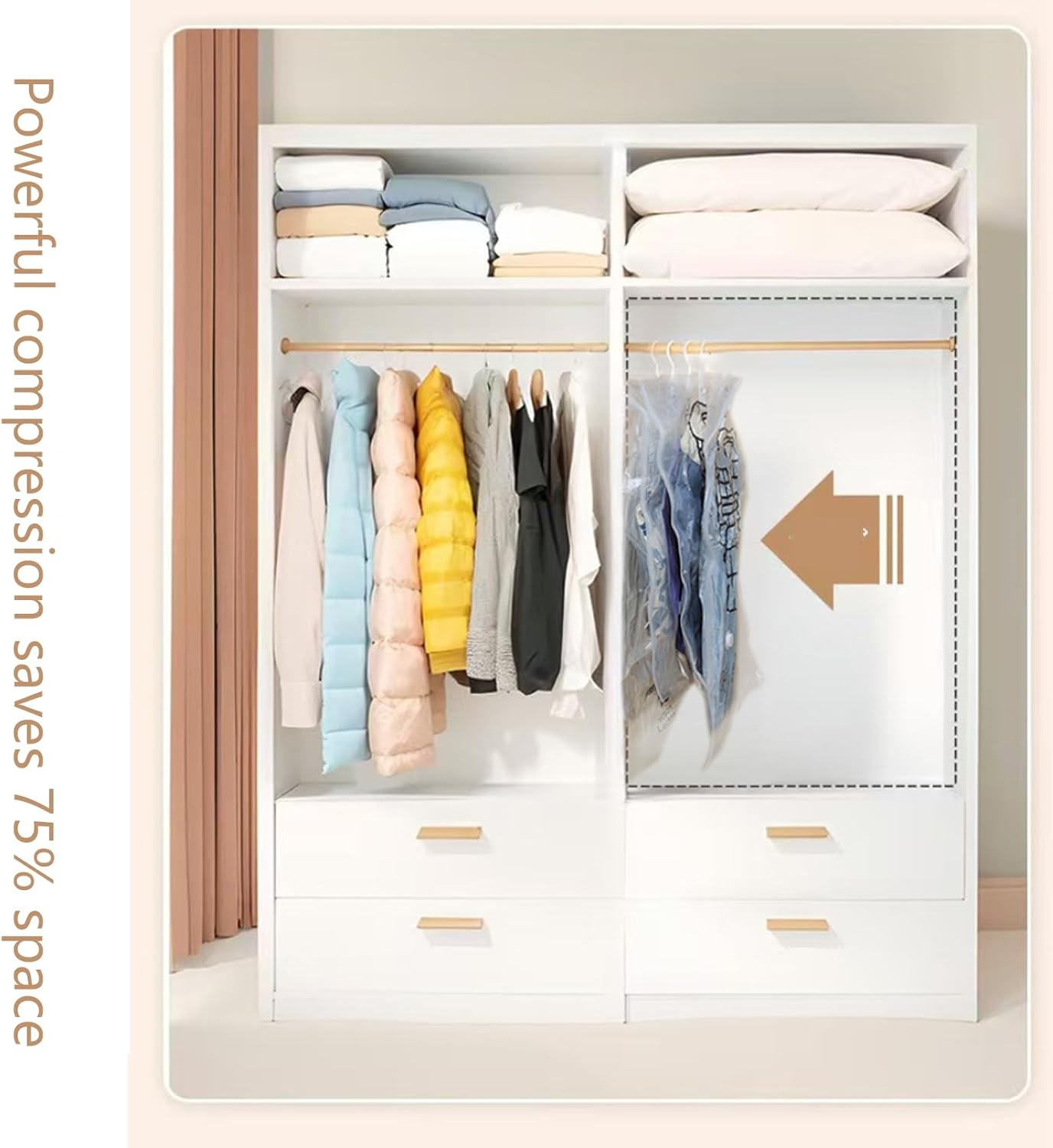 6 Pack Hanging Vacuum Storage Bag 27.5x51.1inch Vacuum Sealer Bags Storage Clothes Vacuum Packing Bags for Travel Hanging Storage,Reusable Space Saver Bags for Suits