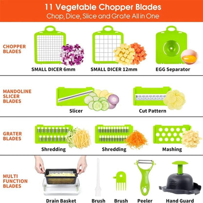 Hovello Vegetable Chopper 16 in 1 - Cutter Mandoline Slicer Cheese Grater - Food Onion Salad Veggie Chopper with Container - French Fry Potato Dicer Slicer Cutter - Kitchen Tools Gadgets