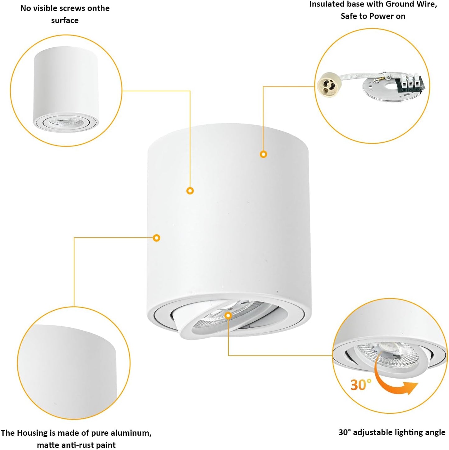 Gleonlux LED Ceiling Spotlight Adjustable White LED Ceiling Spotlights Dimmable 5W GU10 3000K Warm / 4000K Neutral / 6000K Cool Modern Aluminium Indoor LED Spotlight Diameter 80 x 84 mm