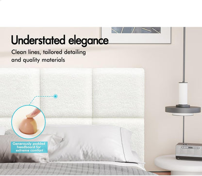 ALFORDSON Bed Frame Base King Single Size, Bed Platform Foundation with Boucle Upholstered Tufted Headboard for Mattress Topper, Platt Boucle White