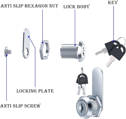 6pcs Cabinet Cam Lock Set, Toolbox Lock Replacement Set Keyed Alike, Letter Box Locks, Drawer Lock Cylinder, Furniture Lock With 2 Keys for DIY