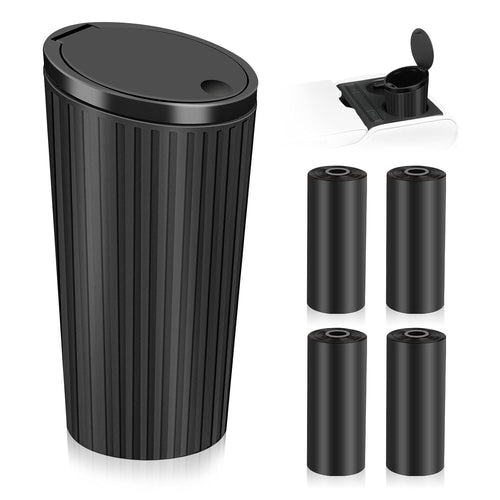 KILDOWS Car Rubbish Bin, Mini Dustbin with Black Lid Waterproof Portable Bin with 4 Rolls Garbage Bags Interior Accessories for Car Office Home