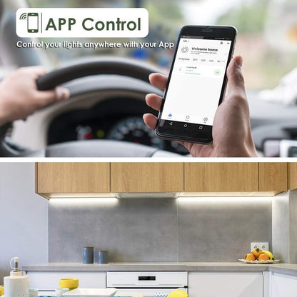 Under Cabinet Lighting Plug in Work with Smart App,Alexa & Google,LED Cabinet Strip Lights Linkable with Timer,2700-6500k Temp,Under Counter Light Fixtures for Kitchen,Book Shelf,Display Case,6pcs