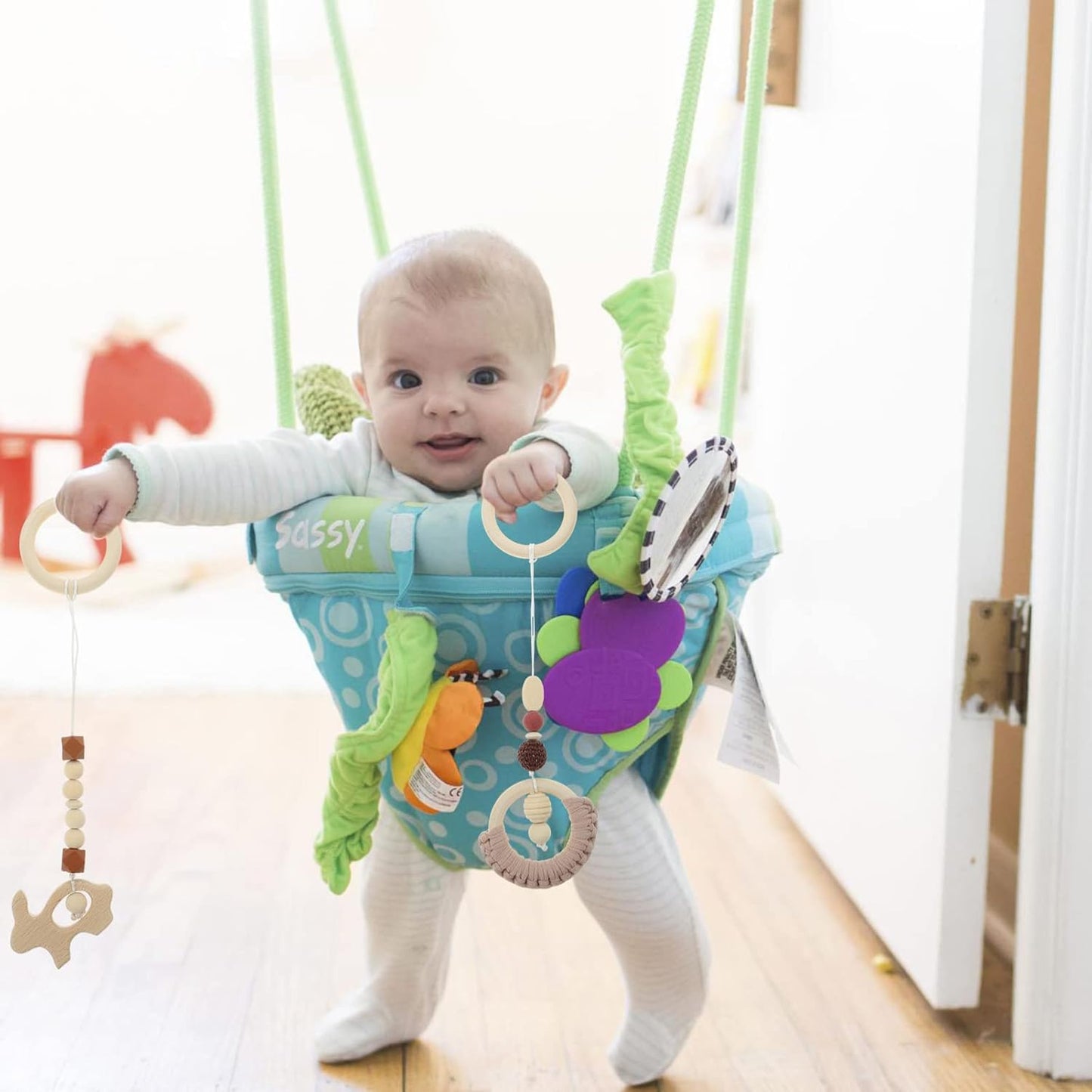 Toddmomy Wooden Baby Gym With 4Pcs Hanging Toys - Sensory Play Gym for Newborns and Toddlers - Nursery Decor