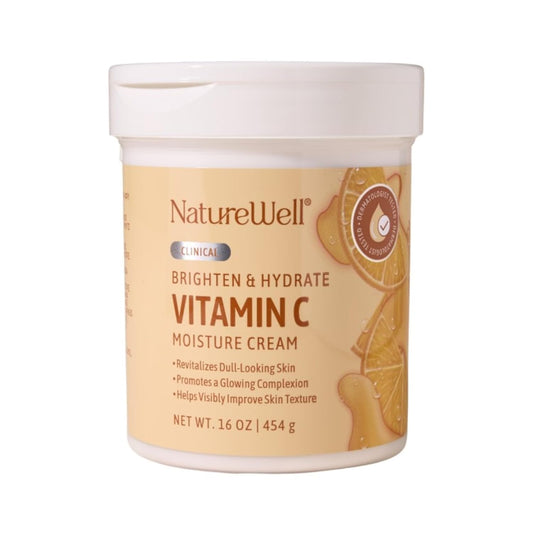 NATURE WELL Clinical Brighten & Hydrate Vitamin C Moisture Cream 2.0 for Face & Body, Non-Greasy, Revitalizes Dull Looking Skin, Helps Improve Skin Texture, Promotes A Glowing Complexion, 16 Oz