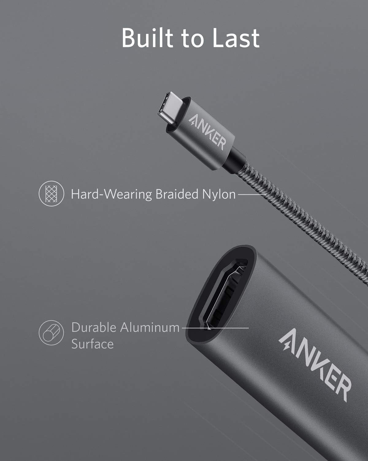 Anker USB C to HDMI Adapter (4K@60Hz), 310 USB-C Adapter (4K HDMI), for MacBook Pro, MacBook Air, Pixelbook, XPS, and More (Compatible with Thunderbolt 3 Ports)
