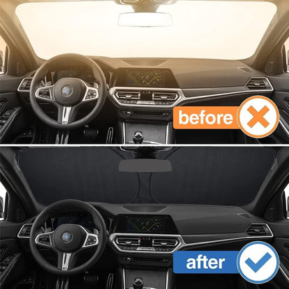 Car Sunshade Interior Windshield 136 x 65 cm, Car Sun Protection UV and Sun Heat Protection, Universal Car Windscreen Cover, Summer Accessories, Foldable, for Suv, Sedan