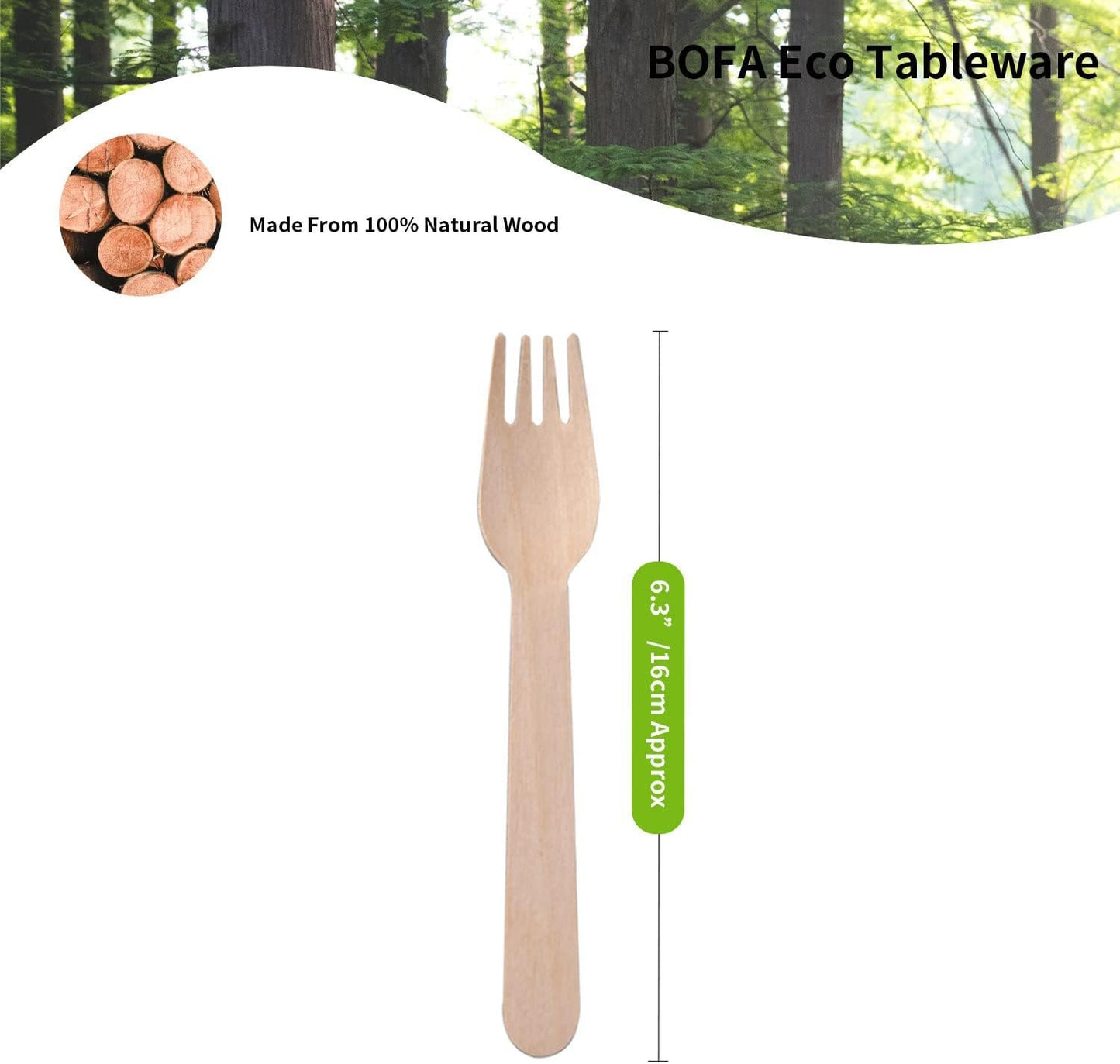 [200 Count] Disposable Wooden Forks, Wooden Cutlery Wood Utensils Set, 100% Natural Birchwood Fork for Outdoors, Parties, and Events, Compostable & Eco-Friendly