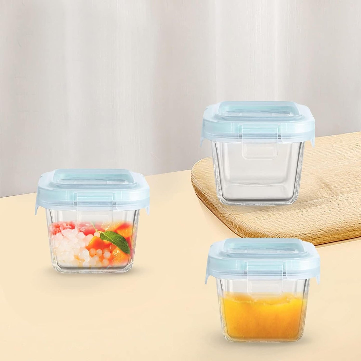 YOZOTI 12 Pack Small Glass Food Containers, 6oz Mini Meal Prep Containers with Lids, Airtight, Leakproof, Microwave, Freezer, Dishwasher Safe (Square)