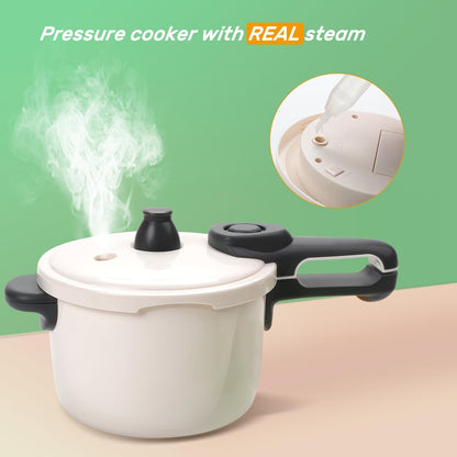 CUTE STONE 40PCS Kitchen Play Toy with Cookware Playset Spray Pressure Pot and Electronic Induction Cooktop,Cooking Utensils,Toy Cutlery,Cut Play Food,Shopping Basket Learning Gift for Girls Boys Kids