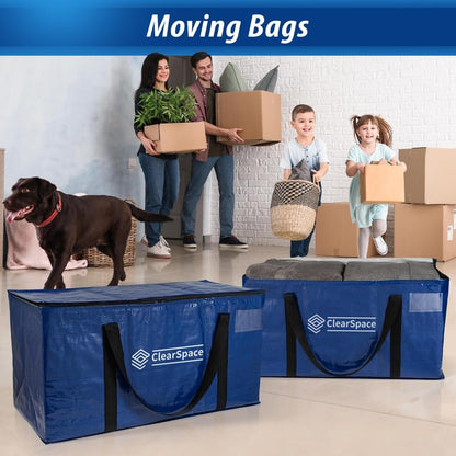 ClearSpace Heavy Duty Moving Bags or Storage Bag, 6 Pack – Large Moving Boxes with Backpack Straps, Zippers & Handles – Perfect for College Dorm, Traveling, Camping, Christmas Decorations