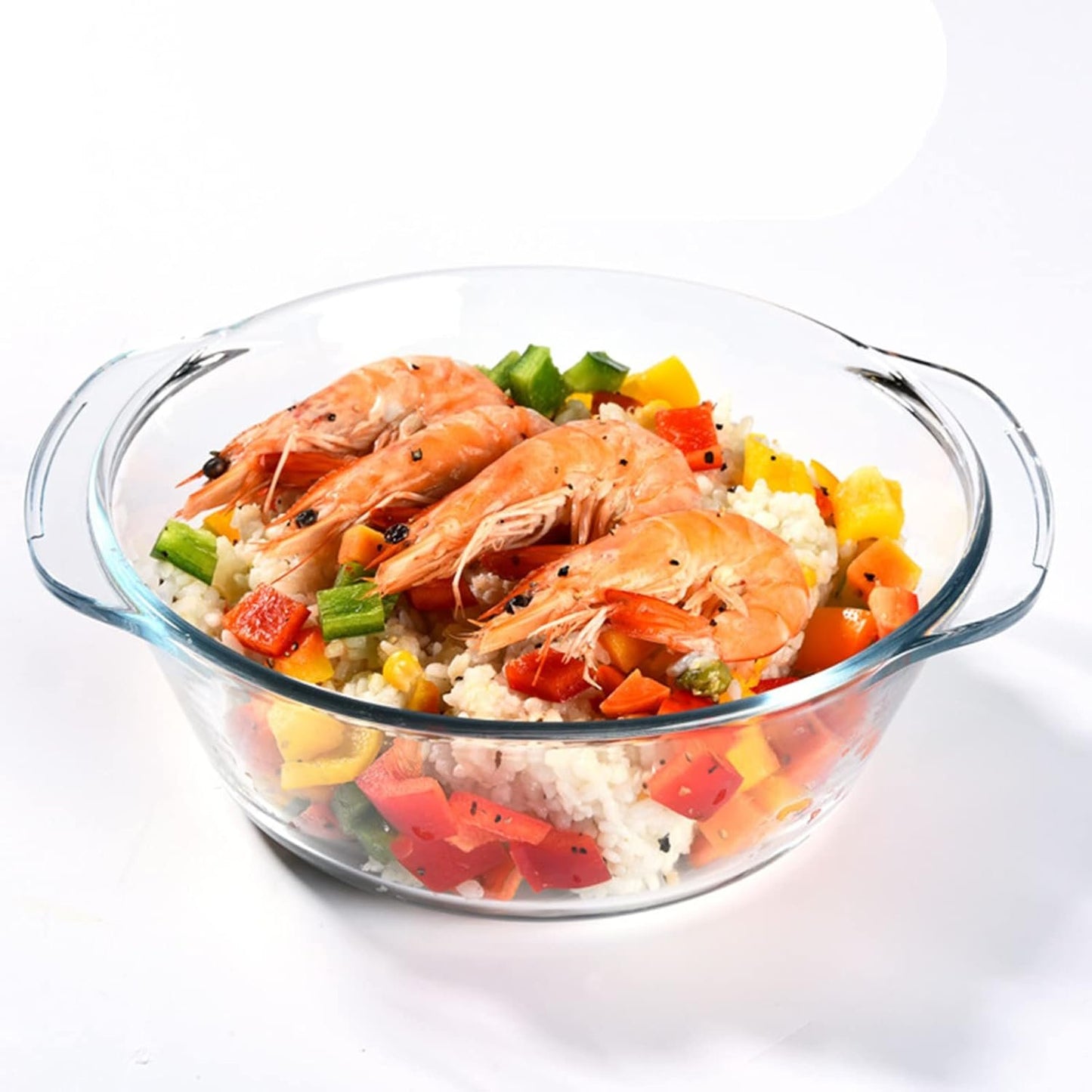 Mapeoes Casserole Baking Dish with 2 pcs for Oven, 1 QT large,Round with Handle and Glass Lid, Borosilicate Glass, Oven Microwave Dishwasher freezer safe,Cookware Bowl,Clear