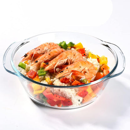 Mapeoes Casserole Baking Dish with 2 pcs for Oven, 1 QT large,Round with Handle and Glass Lid, Borosilicate Glass, Oven Microwave Dishwasher freezer safe,Cookware Bowl,Clear