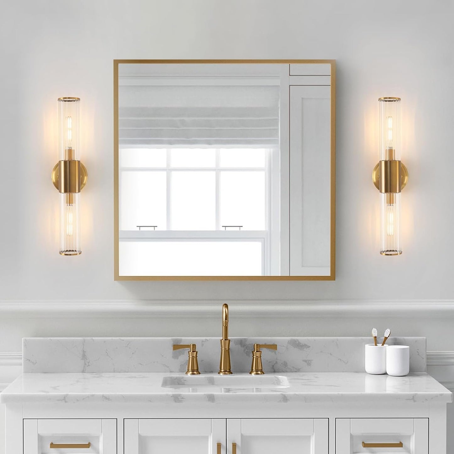 Wall Sconce Brushed Brass Gold Wall Sconces Set of 2 with Stripped Glass Wall Light Sconces Wall Lighting Wall Sconces Lighting Applique Murale Interieur Wall Lamp Luminaire Mural for Bathroom