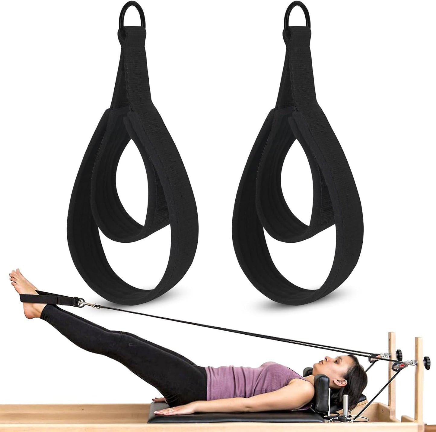NVAAV 2PCS Pilates Double Loop Straps for Reformer Feet - Fitness and Yoga Equipment - D-Ring Exercise Straps for Gym and Home Workouts