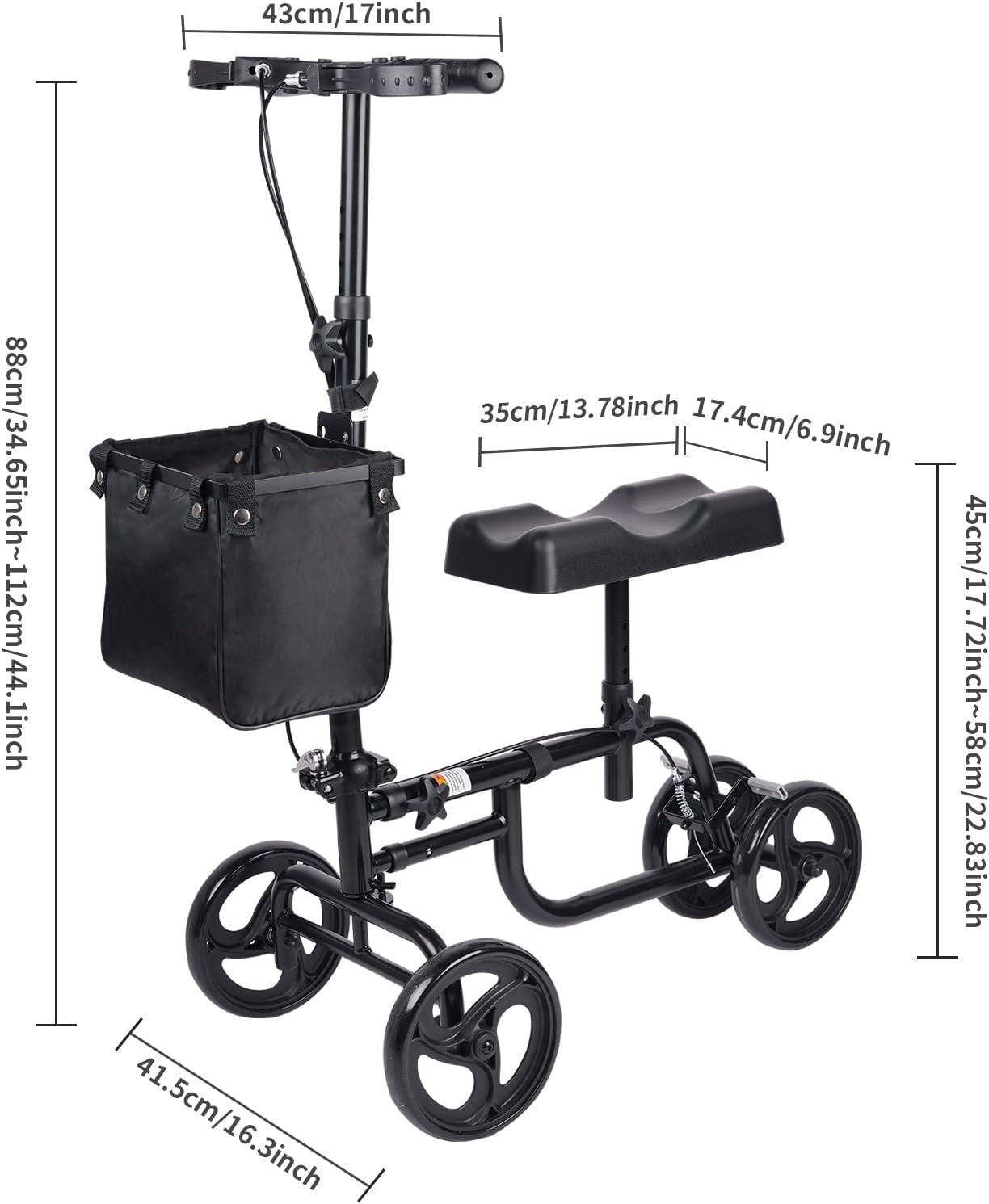 CloudHand Foldable Lightweight Knee Walker, Portable Knee Scooter featuring Basket, Adjustable Steering, and Brake System, Better Alternative to Crutches, Black