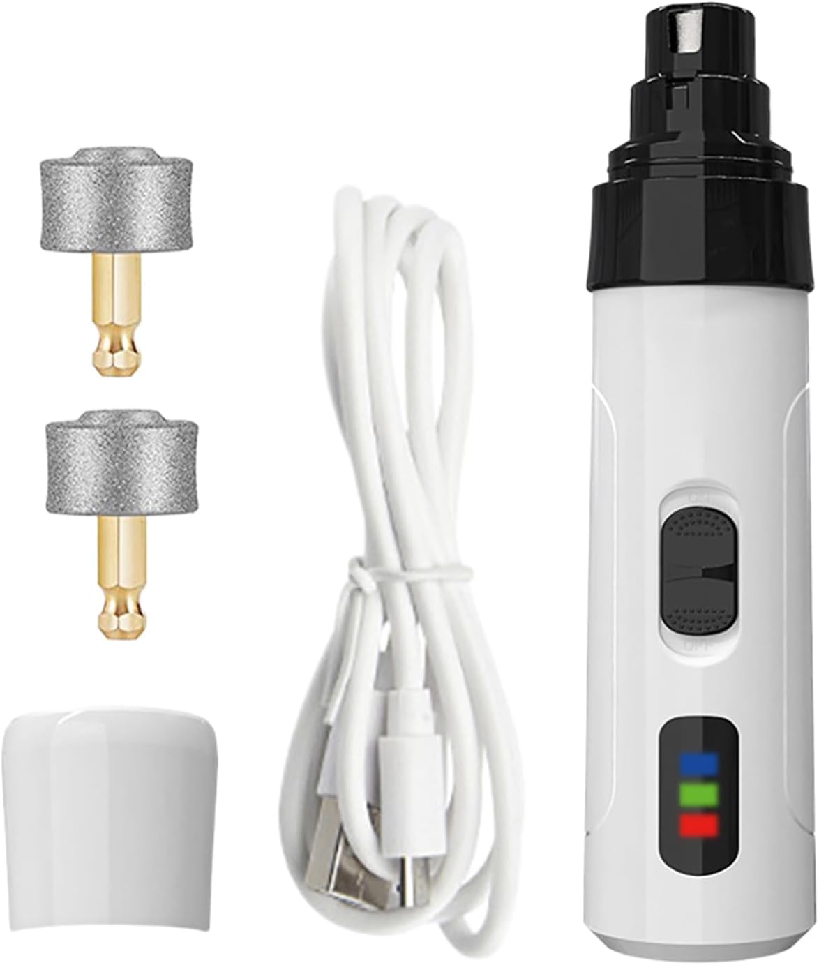 Dog Nail Grinder, Quiet 2-Speed Adjustable Cat Nail Trimmer, Rechargeable Pet Grooming Tool, 5.51 x 1.38 x 1.38 Inches for Hygiene, Relaxing, and Cleaning, White Black