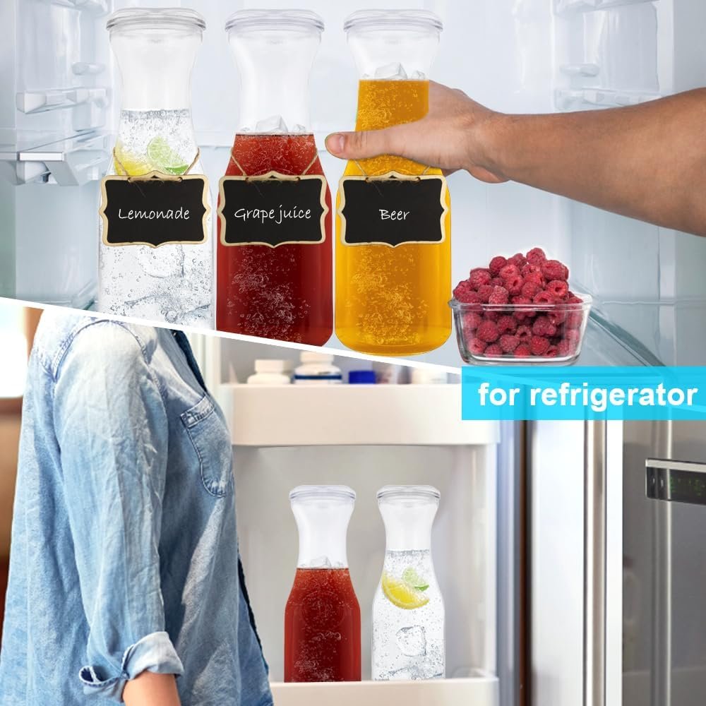 3 Pack Glass Bottles Set Glass Carafe with Lids 34 Ounces Water Decanter Juice Pitcher for Wine Milk Juice & Mimosa Bar, Beverage Glassware and Drinkware Parties Weddings BBQ Picnics