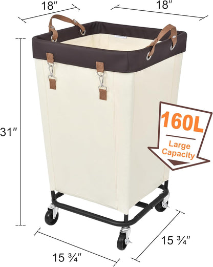 StorageWorks 160L Laundry Basket with Wheels, Large Rolling Hampers for Clothing Organizer, Dirty Clothes Basket for Hotel, Home, Closet, Dorm, Beige