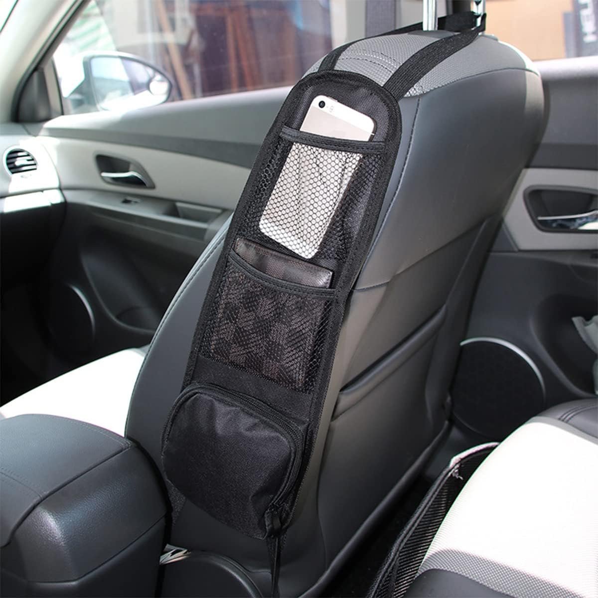 TSUGAMI Car Seat Side Organizer, Auto Seat Storage Hanging Bag, Multifunctional Stuff Holder with Mesh Net Pocket, Hold Phones Wallet Glasses Drink, Interior Accessories for Car, SUV, Truck (2 pcs)