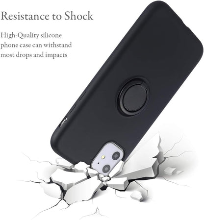 UEEBAI Case for iPhone 11, Slim Liquid Silicone Phone Case with 360 Rotatable Ring Holder Kickstand wtih Magnetic Car Mount Gel Rubber Shockproof TPU Bumper Case Cover for iPhone 11 6.1 - Black