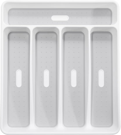 Madesmart Classic 5-Compartment Plastic Silverware Tray for Drawers, Cutlery and Utensil Tray Kitchen Drawer Organizer, White