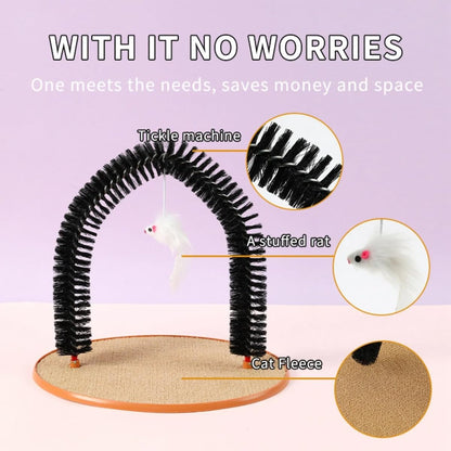 AIMALL Cat Grooming Arch, Pet Scrub and Tickle Device with Brush, Arch-Type Cat Scrubbing Tool, Multi-Functional Pet Care Accessory, 14.17x11.22 Inches
