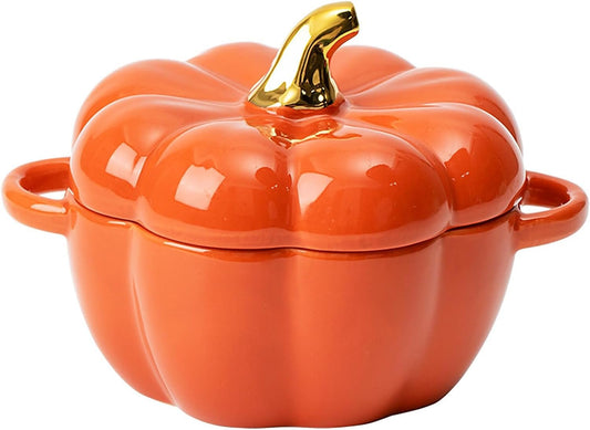 Dutch Oven Pot With Lid, Pumpkin-Shaped Pottery Dessert Saucepan, Mini Baking Dish Cute Bowl, Covered Ceramic Stockpot, Casserole (Orange)