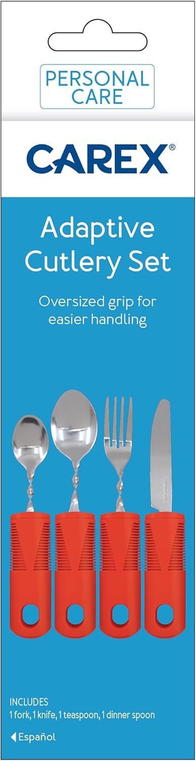 Carex Adaptive Utensils – Weighted Cutlery Set for Hand Tremors, Parkinson’s & Arthritis – Large Handled Easy Grip Silverware for Weak Grips – Seniors Aids & Elderly Assistance Dining Tool