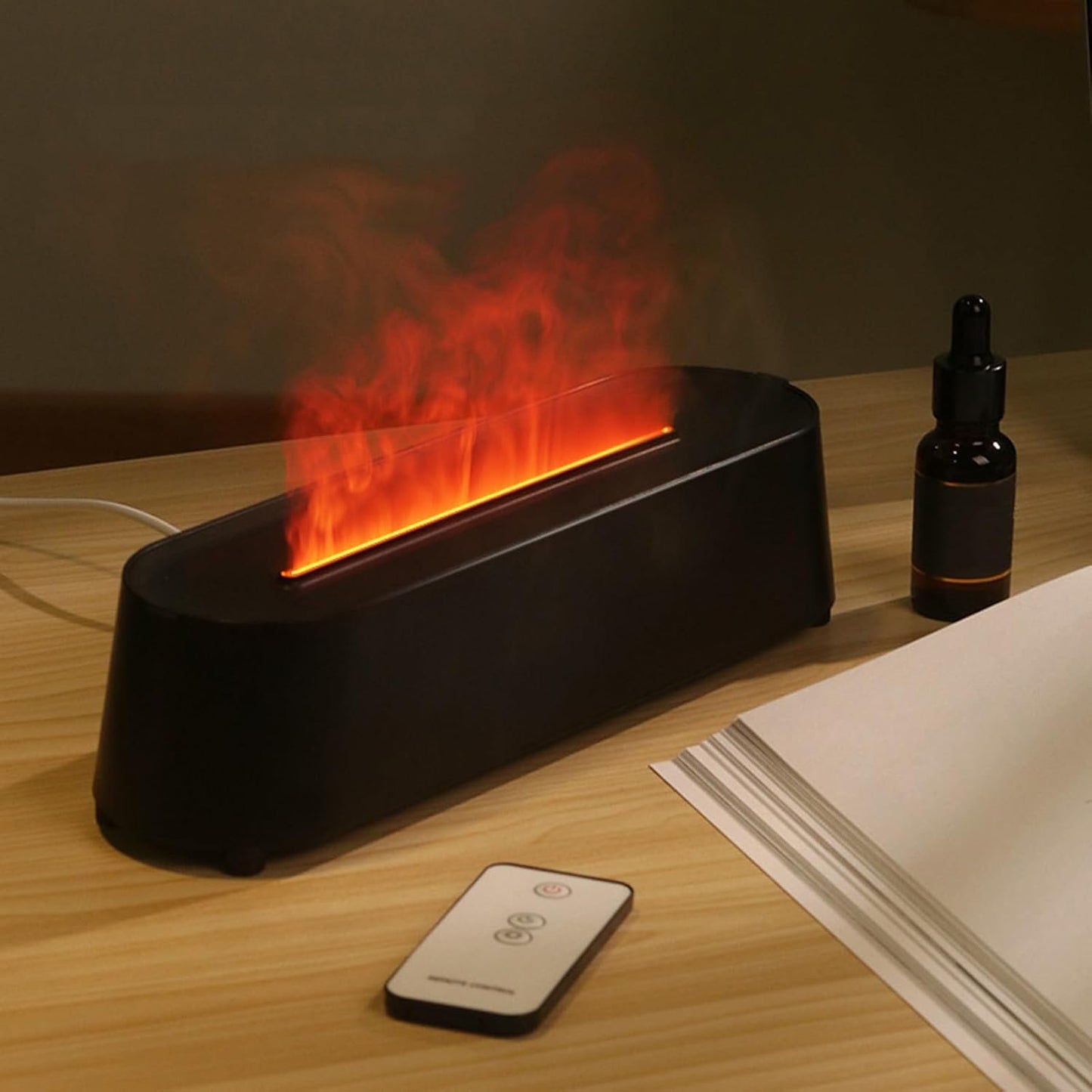 200ml Flame Essential Oil Diffuser, Flame Diffuser Humidifier with Remote, 7 Flame Colors & 3 Timer, Auto Shut Off Waterless Aromatherapy Diffuser for Home, Office, Bedroom, Spa